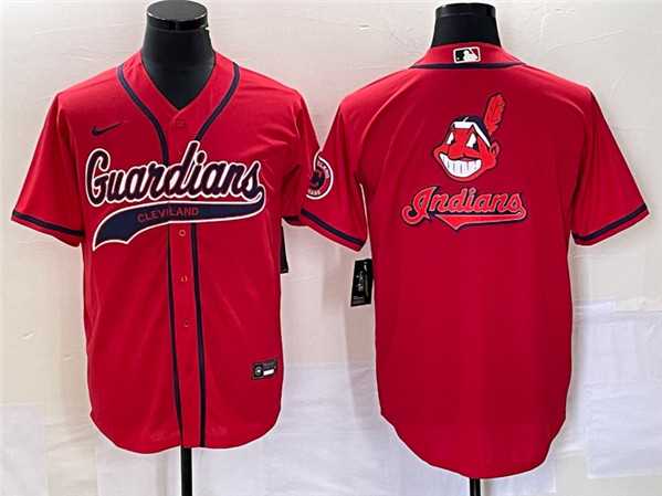 Men%27s Cleveland Guardians Red Team Big Logo With Patch Cool Base Stitched Baseball Jersey->cleveland indians->MLB Jersey